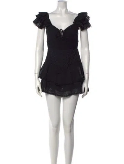 Pre-owned Alice And Olivia Lace Pattern V-neck Jumpsuit In Black