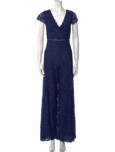 Pre-owned Alice And Olivia Lace Pattern V-neck Jumpsuit In Blue