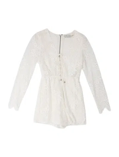 Pre-owned Alice And Olivia Lace Pattern V-neck Jumpsuit In White