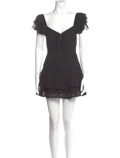 Pre-owned Alice And Olivia Lace Pattern V-neck Romper In Black