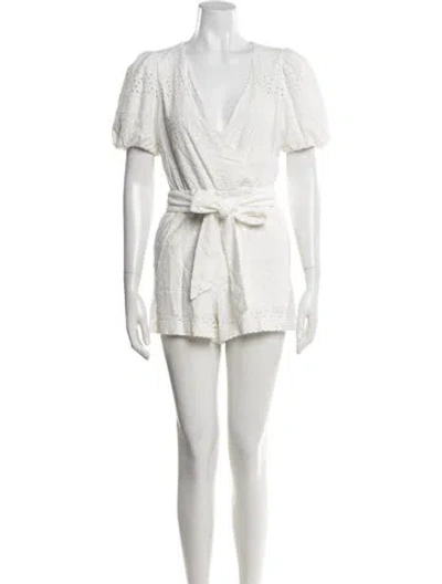 Pre-owned Alice And Olivia Lace Pattern V-neck Romper In White