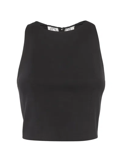 Pre-owned Alice And Olivia Lace-trim Crop Top In Black