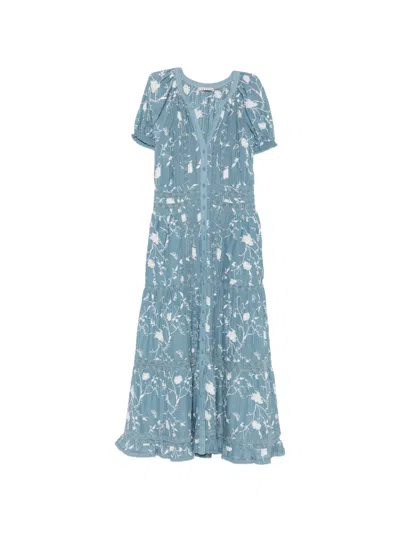 Alice And Olivia Lace-trim Floral-print Maxi Dress In Blue