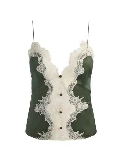 Alice + Olivia Alice And Olivia Julietta Button Front Cutaway Lace Slip Top In Green