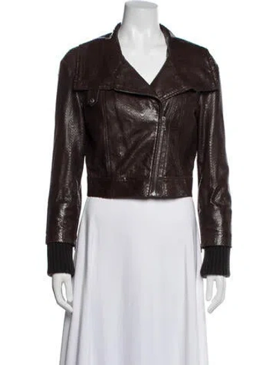 Pre-owned Alice And Olivia Lamb Leather Animal Print Biker Jacket In Brown