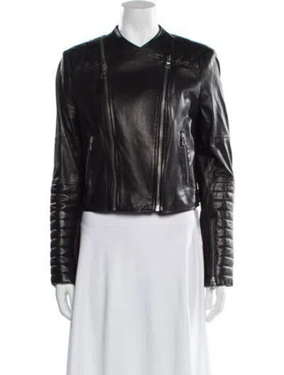 Pre-owned Alice And Olivia Lamb Leather Biker Jacket In Black