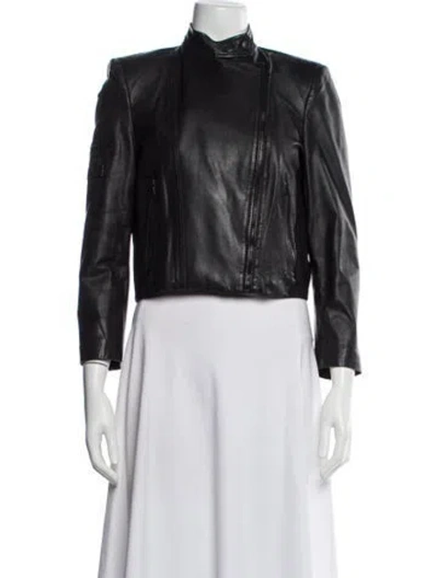 Pre-owned Alice And Olivia Lamb Leather Biker Jacket In Black