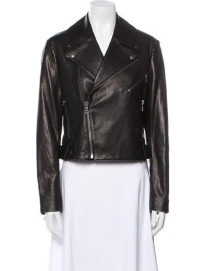 Pre-owned Alice And Olivia Lamb Leather Biker Jacket In Black