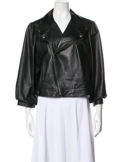 Pre-owned Alice And Olivia Lamb Leather Biker Jacket In Black