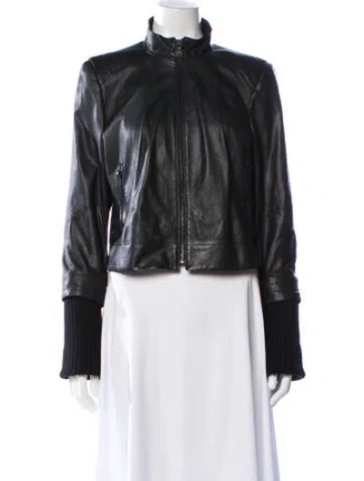 Pre-owned Alice And Olivia Lamb Leather Biker Jacket In Black