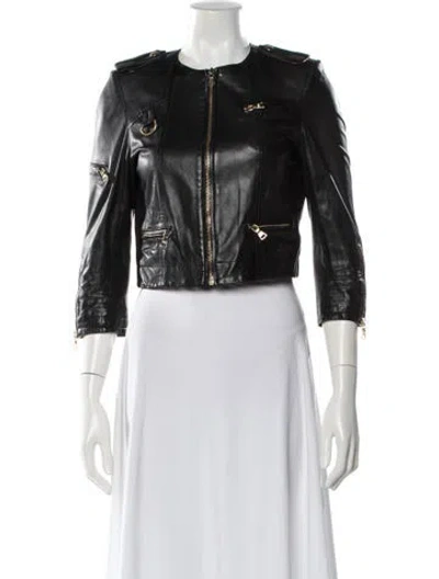 Pre-owned Alice And Olivia Lamb Leather Biker Jacket In Black