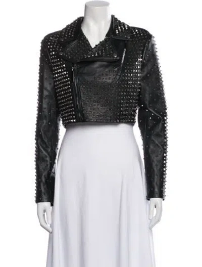 Pre-owned Alice And Olivia Lamb Leather Biker Jacket In Black