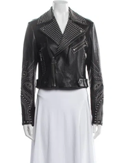Pre-owned Alice And Olivia Lamb Leather Biker Jacket In Black