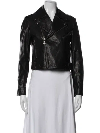Pre-owned Alice And Olivia Lamb Leather Biker Jacket In Black
