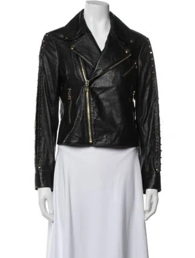 Pre-owned Alice And Olivia Lamb Leather Biker Jacket In Black