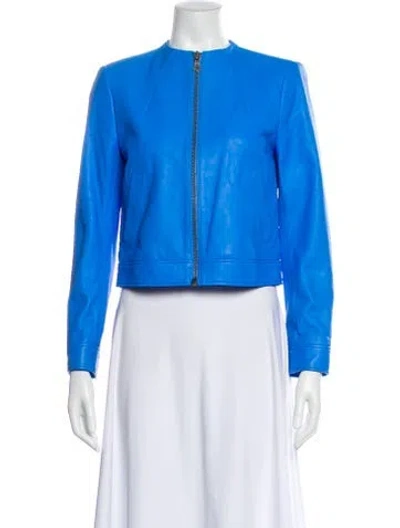 Pre-owned Alice And Olivia Lamb Leather Biker Jacket In Blue