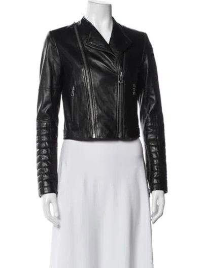 Pre-owned Alice And Olivia Lamb Leather Biker Jacket In Blue