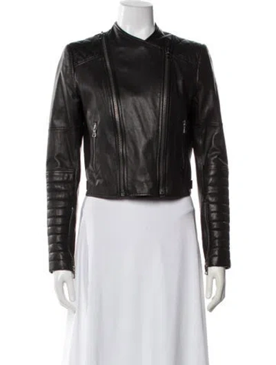 Pre-owned Alice And Olivia Lamb Leather Biker Jacket In Gray