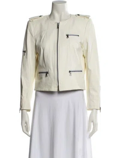 Pre-owned Alice And Olivia Lamb Leather Biker Jacket In Neutral