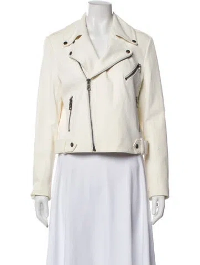 Pre-owned Alice And Olivia Lamb Leather Biker Jacket In Neutral