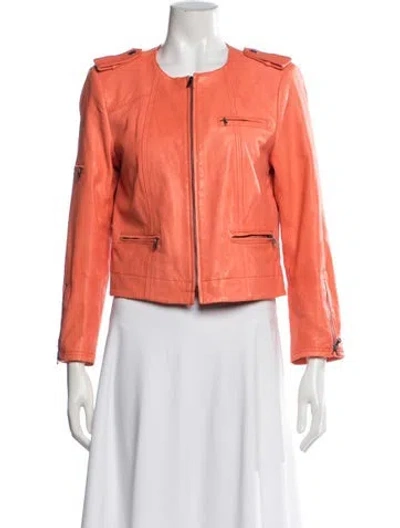 Pre-owned Alice And Olivia Lamb Leather Biker Jacket In Orange