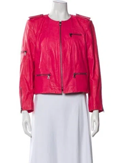 Pre-owned Alice And Olivia Lamb Leather Biker Jacket In Pink