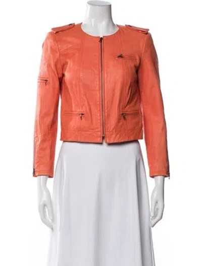 Pre-owned Alice And Olivia Lamb Leather Biker Jacket In Red