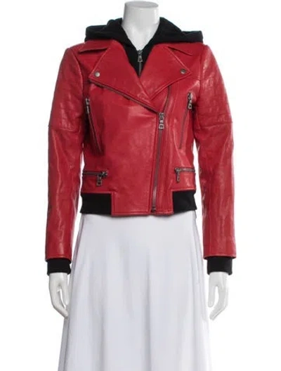 Pre-owned Alice And Olivia Lamb Leather Biker Jacket In Red
