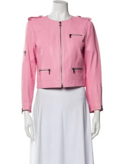 Pre-owned Alice And Olivia Lamb Leather Biker Jacket W/ Tags In Pink
