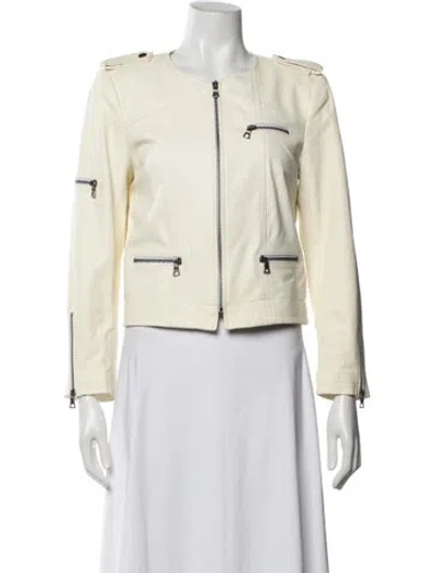 Pre-owned Alice And Olivia Lamb Leather Biker Jacket In Yellow