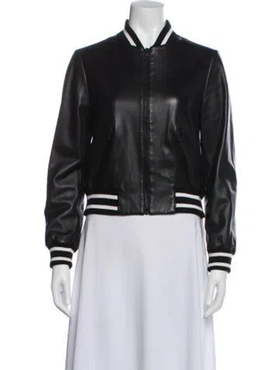 Pre-owned Alice And Olivia Lamb Leather Bomber Jacket In Black