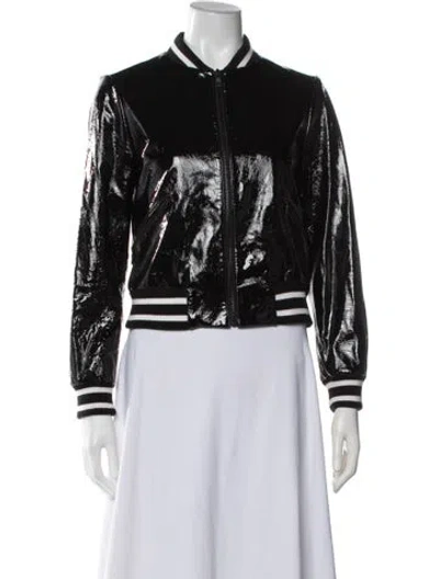 Pre-owned Alice + Olivia Lamb Leather Bomber Jacket In Black