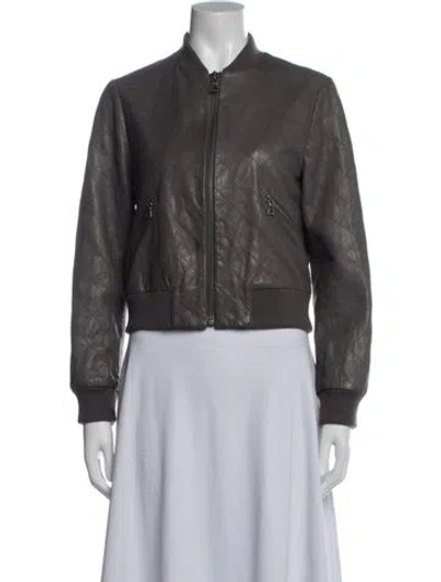 Pre-owned Alice And Olivia Lamb Leather Bomber Jacket In Gray