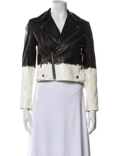 Pre-owned Alice And Olivia Lamb Leather Colorblock Pattern Biker Jacket In Multi