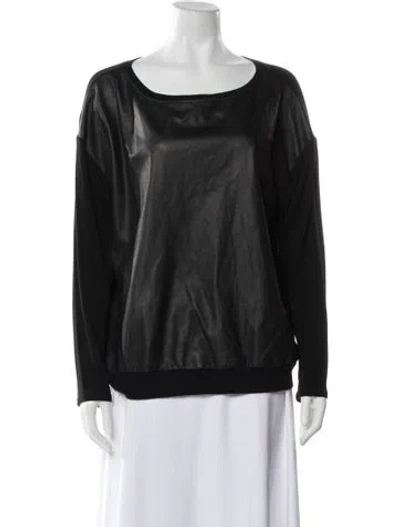 Pre-owned Alice And Olivia Lamb Leather Crew Neck Sweatshirt In Black