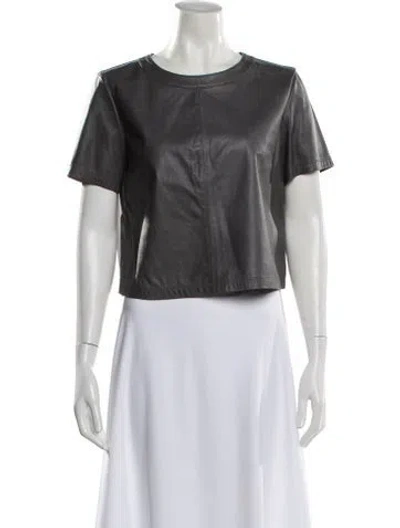 Pre-owned Alice And Olivia Lamb Leather Crew Neck T-shirt W/ Tags In Gray