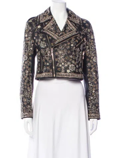 Pre-owned Alice And Olivia Lamb Leather Floral Print Biker Jacket In Multi