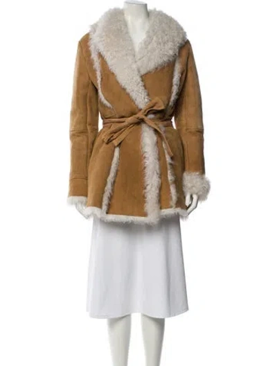 Pre-owned Alice And Olivia Lamb Leather Fur Coat In Neutral