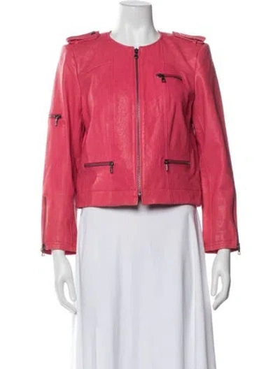 Pre-owned Alice And Olivia Lamb Leather Jacket In Pink