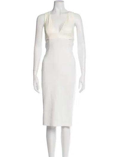 Pre-owned Alice And Olivia Lamb Leather Midi Length Dress In White