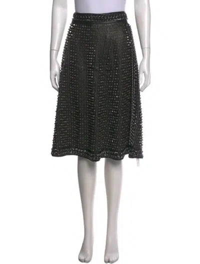Pre-owned Alice And Olivia Lamb Leather Midi Length Skirt In Black
