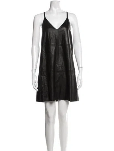 Pre-owned Alice And Olivia Lamb Leather Mini Dress In Black