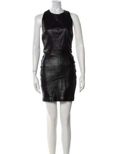 Pre-owned Alice And Olivia Lamb Leather Mini Dress In Black
