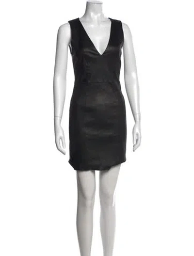 Pre-owned Alice And Olivia Lamb Leather Mini Dress In Black