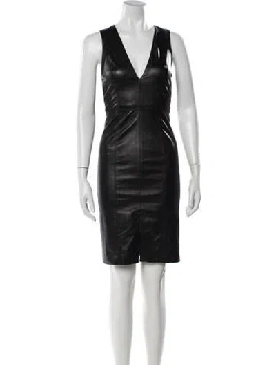 Pre-owned Alice And Olivia Lamb Leather Mini Dress In Black