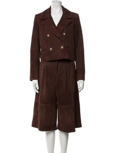 Pre-owned Alice And Olivia Lamb Leather Pantsuit In Brown