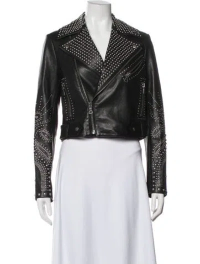 Pre-owned Alice And Olivia Lamb Leather Patterned Biker Jacket W/ Tags In Multicolor