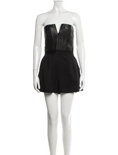 Pre-owned Alice And Olivia Lamb Leather Plunge Neckline Romper In Black