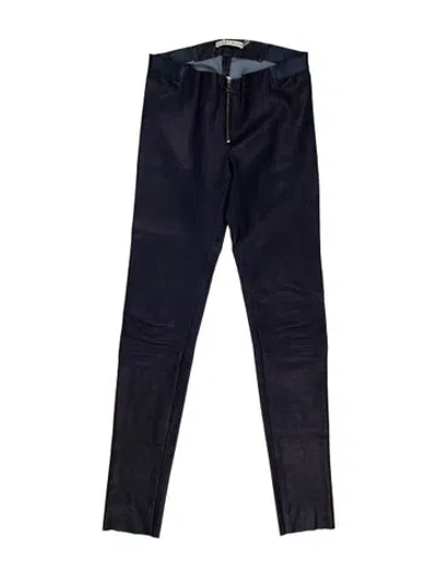Pre-owned Alice And Olivia Lamb Leather Skinny Leg Pants In Blue