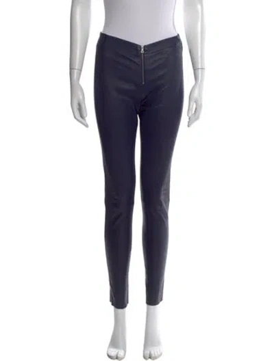 Pre-owned Alice And Olivia Lamb Leather Skinny Leg Pants In Blue